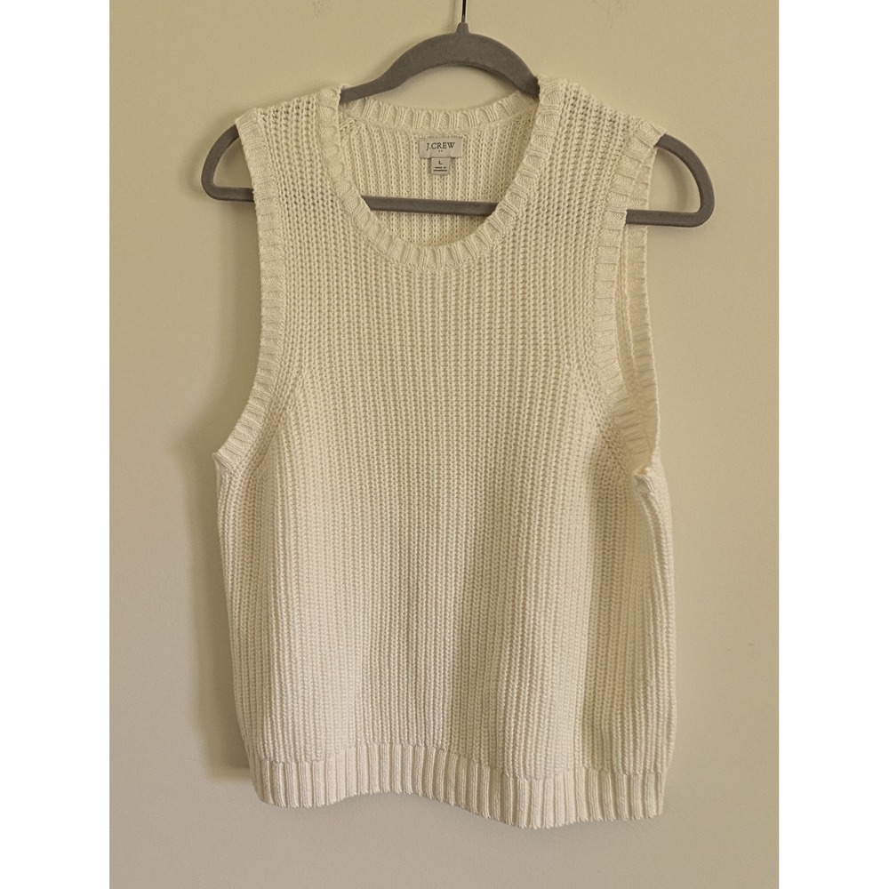 J.Crew Womens White Cotton Shaker-Stitch Sweater Vest Large preppy minimalist